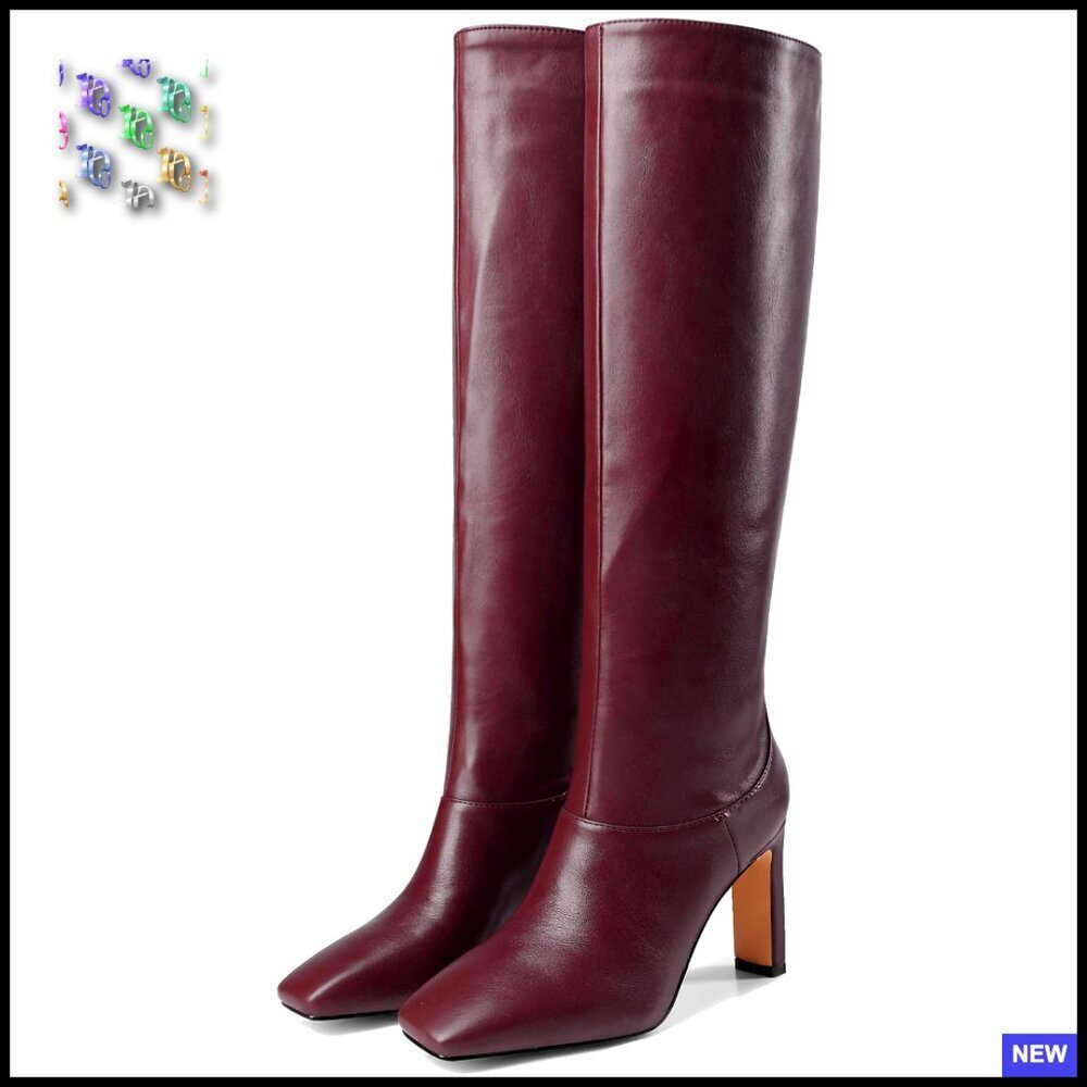 Knee High Boots Square Toe Chunky Heel Pull On Fashion Y2K Chic Fall Booties